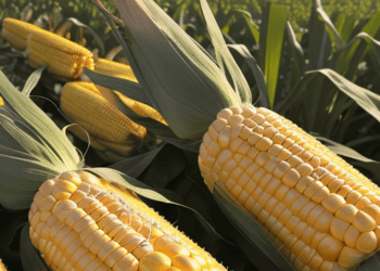Corn on the cob in a field adjacent to a dispute settlement request between Mexico and the US.
