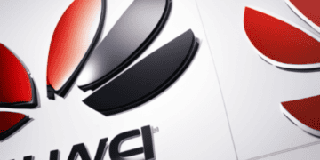 The Huawei logo is seen outside of a building amidst stronger actions by US Republicans.