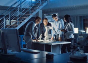 Team of engineers collaborating on robotics project, showcasing AI integration and investment in robotics startups. - Supply Chain News