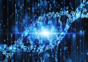 Abstract digital DNA strand composed of binary code, representing cybersecurity and potential supply chain attacks. - Supply Chain News