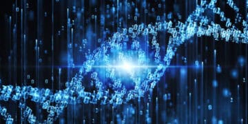 Abstract digital DNA strand composed of binary code, representing cybersecurity and potential supply chain attacks. - Supply Chain News