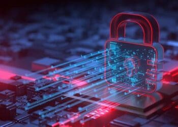 Cybersecurity lock with data streams, symbolizing the online sale of sensitive personal data of US military personnel. - Supply Chain News