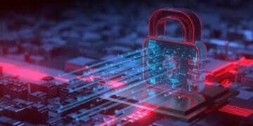Cybersecurity lock with data streams, symbolizing the online sale of sensitive personal data of US military personnel. - Supply Chain News
