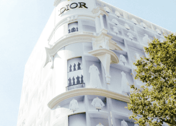 Dior flagship store exterior, showcasing elegant white dresses. LVMH luxury brand. - Supply Chain News