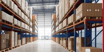An importing warehouse full of boxes and pallets.