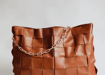 Brown woven leather handbag with gold chain strap. - Supply Chain News