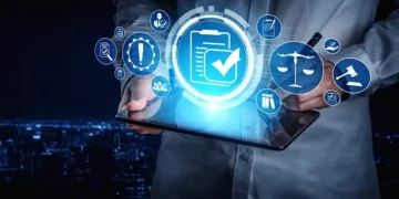 Person using tablet displaying digital icons related to data transparency and legal compliance. Mexico's INAI is relevant. - Supply Chain News