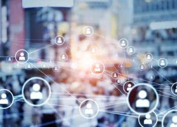 A group of people in a city with bilateral relations connected to each other.