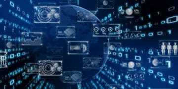 Abstract digital data streams and global network, illustrating cybersecurity threats in the supply chain. - Supply Chain News