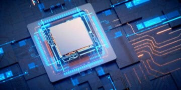 An image of a Dutch-made semiconductor machine on a circuit board.