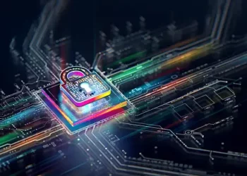 An image of a colorful circuit board with a clock on it, representing the intersection of technology and timekeeping.