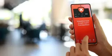 Smartphone displays unauthorized credit card transaction alert. WhatsApp scam warning. - Supply Chain News