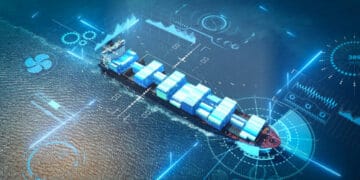 Container ship with digital overlay showing data and analytics. AfCFTA trade and economic growth. - Supply Chain News