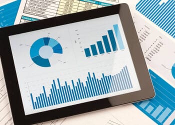 Tablet displaying graphs and charts showing global economic data for 2023. - Supply Chain News