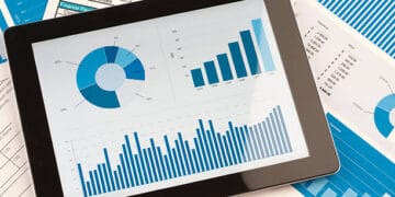 Tablet displaying graphs and charts showing global economic data for 2023. - Supply Chain News