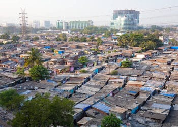 A cluster of houses in a developing Asian city.