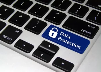 A blue data protection button on a keyboard in Nigeria.