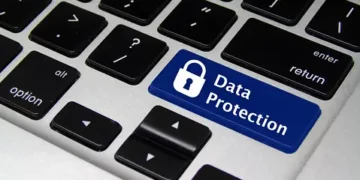 A blue data protection button on a keyboard in Nigeria.