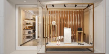 Luxury boutique storefront display with shoes and accessories. Shift in consumer spending trends reflected in high-end retail. - Supply Chain News