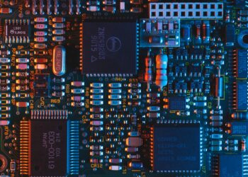 A close up image of a semiconductor circuit board.