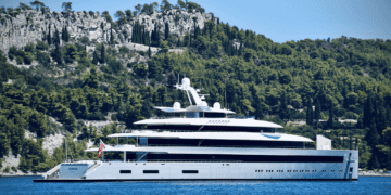 Luxury superyacht at sea near a rocky coastline. Monaco drone delivery. - Supply Chain News