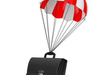 Black briefcase descending under a red and white striped parachute. - Supply Chain News