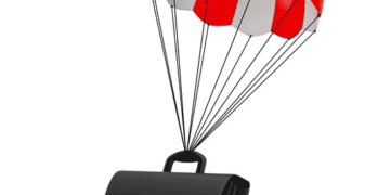 Black briefcase descending under a red and white striped parachute. - Supply Chain News
