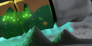 An image of a green glowing object on top of a pile of sand, hinting at the potential increase in uranium prices resulting from a military coup.