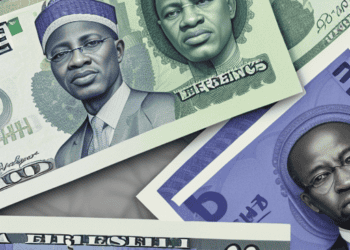 Nigerian naira banknotes featuring portraits of Nigerian presidents and issued by the Central Bank of Nigeria.