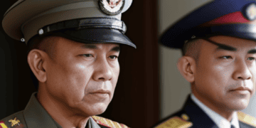 Two U.S. military men in uniforms standing next to each other in Myanmar amidst sanction discussions.