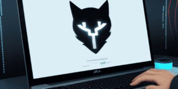 A person using a laptop with a cat logo on it investigates a potential ransomware attack involving Tipalti.