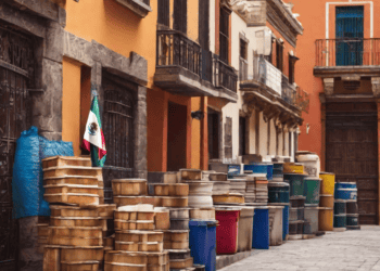 Colorful barrels on a street in Mexico City, showcasing the vibrant culture of Mexico.