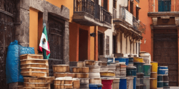 Colorful barrels on a street in Mexico City, showcasing the vibrant culture of Mexico.