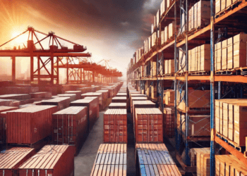 Cargo containers and stacked goods at a busy port, illustrating global supply chain logistics in 2023. - Supply Chain News