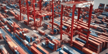 Aerial view of a busy container port, showcasing challenges in global logistics and supply chain management. - Supply Chain News