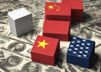 Stacked blocks representing China, Vietnam, and the US, amidst US dollar bills. Illustrates escalating trade tensions. - Supply Chain News