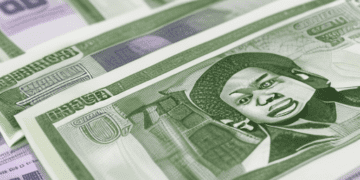 A group of Naira banknotes with a man's face on them.