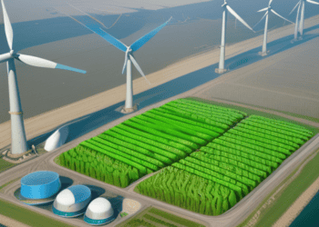 3D rendering of wind turbines in a field showcasing China's role in climate finance at COP28.
