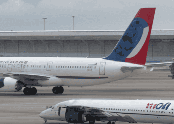 A passenger plane on the tarmac.