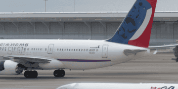 A passenger plane on the tarmac.