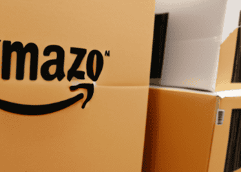 Amazon boxes settled in a towering stack.