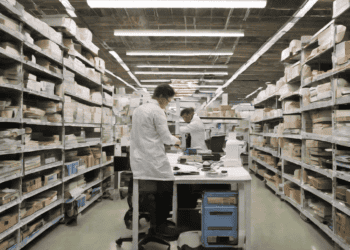 Two scientists in lab coats work at a table in a well-stocked archive, conducting research for the Department for International Trade (DIT). - Supply Chain News