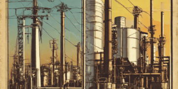 A comparative analysis poster displaying a power station and a power plant, providing insights into their impact on the global economy and energy prices.