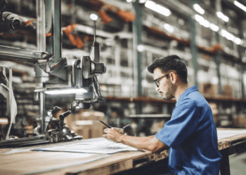 Factory worker reviewing inventory plans using a tablet. - Supply Chain News