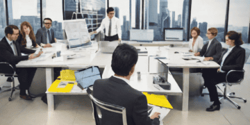 Business team meeting around a table, discussing public finance management. EY OpsChain. - Supply Chain News