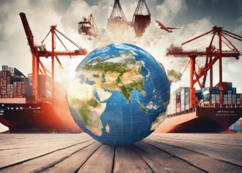 Global trade: cargo ships and cranes surrounding a world globe, illustrating evolving dynamics of international shipping and commerce. - Supply Chain News