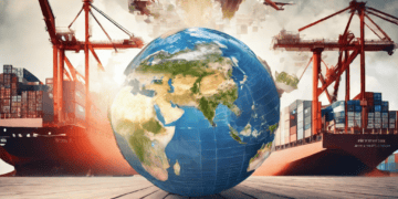 Global trade: cargo ships and cranes surrounding a world globe, illustrating evolving dynamics of international shipping and commerce. - Supply Chain News