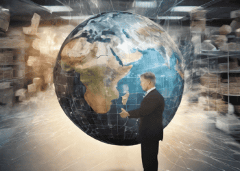 Businessman interacts with a global network, illustrating the evolving dynamics of global trade. - Supply Chain News