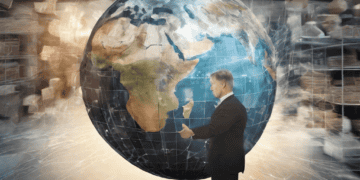Businessman interacts with a global network, illustrating the evolving dynamics of global trade. - Supply Chain News