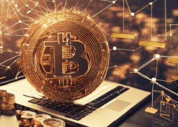 Bitcoin cryptocurrency on laptop, illustrating blockchain's impact on insurance. - Supply Chain News